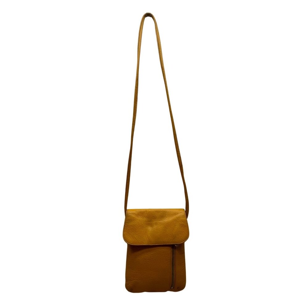 Tignanello Women’s Yellow Leather With Front Zip Pocket Crossbody Bag